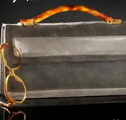 Pièce Pochette cuir gris anse bakelite