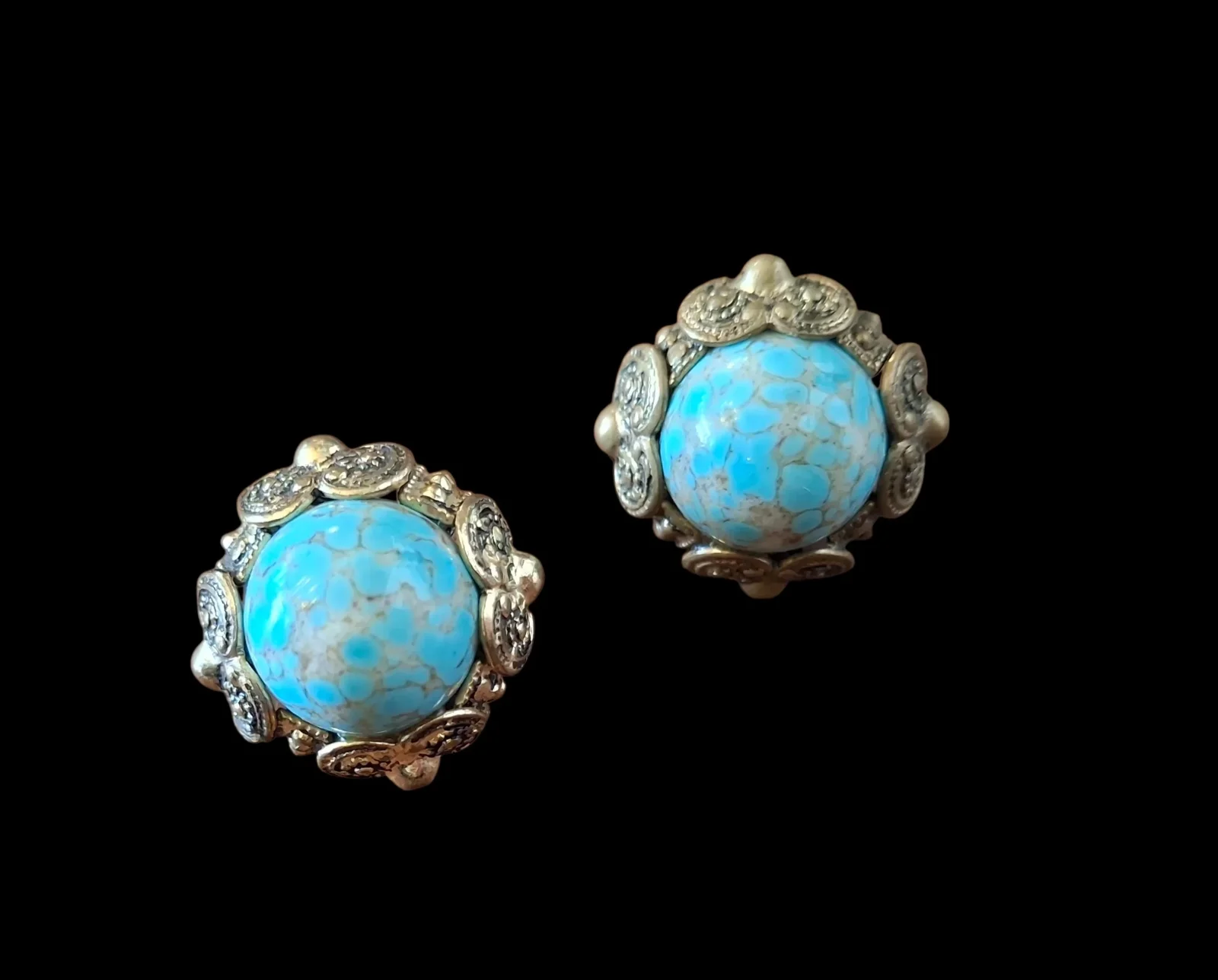 Vintage Clips d'oreilles en turquoise