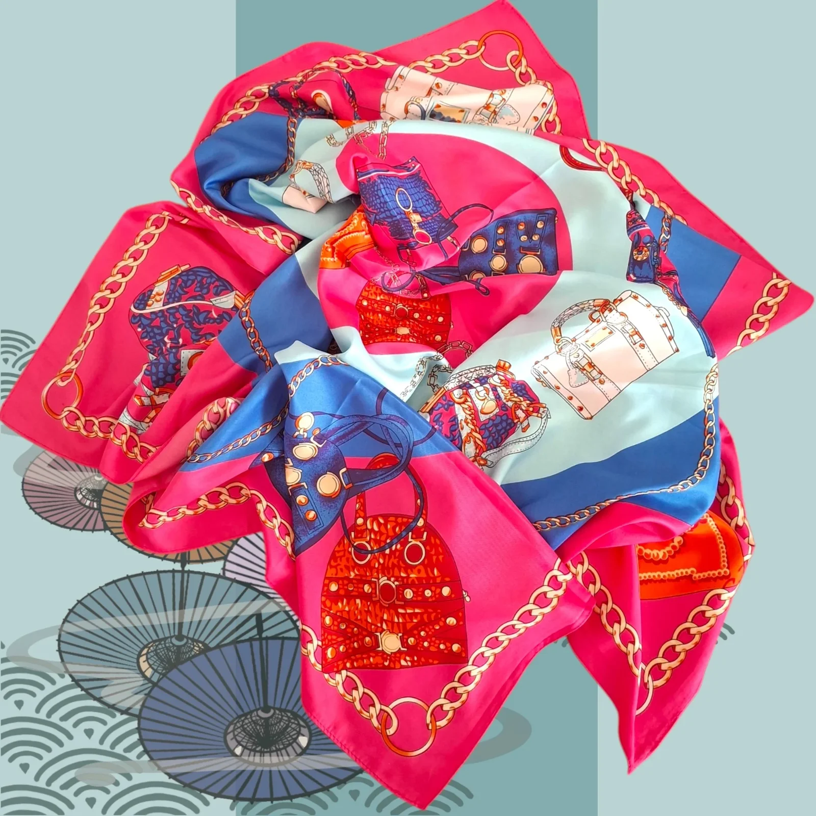 Pièce Grand carré soie colorée motif Sacs